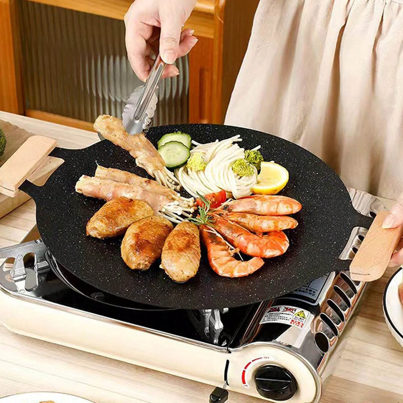 Plita Japoneză TENO1047™ Bandeja para Barbacoa Doméstica Cocina Sin que se Pegue en Ningún Lugar