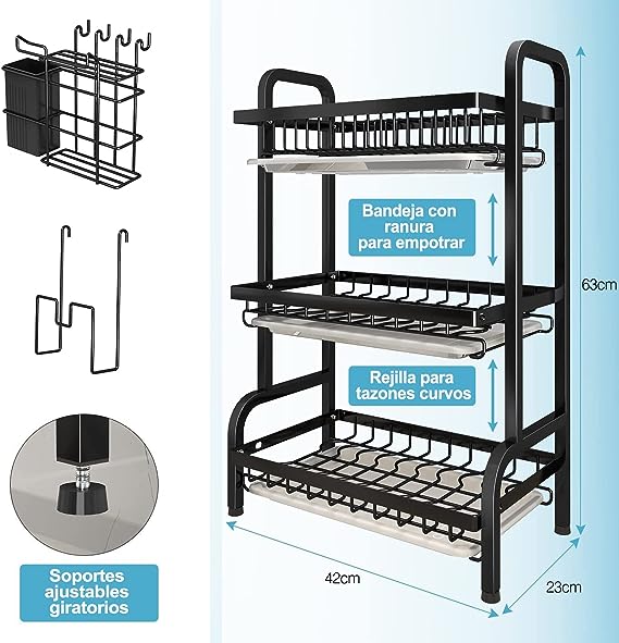 Escurridor de platos 3 niveles l Acero inoxidable l Diseño elegante