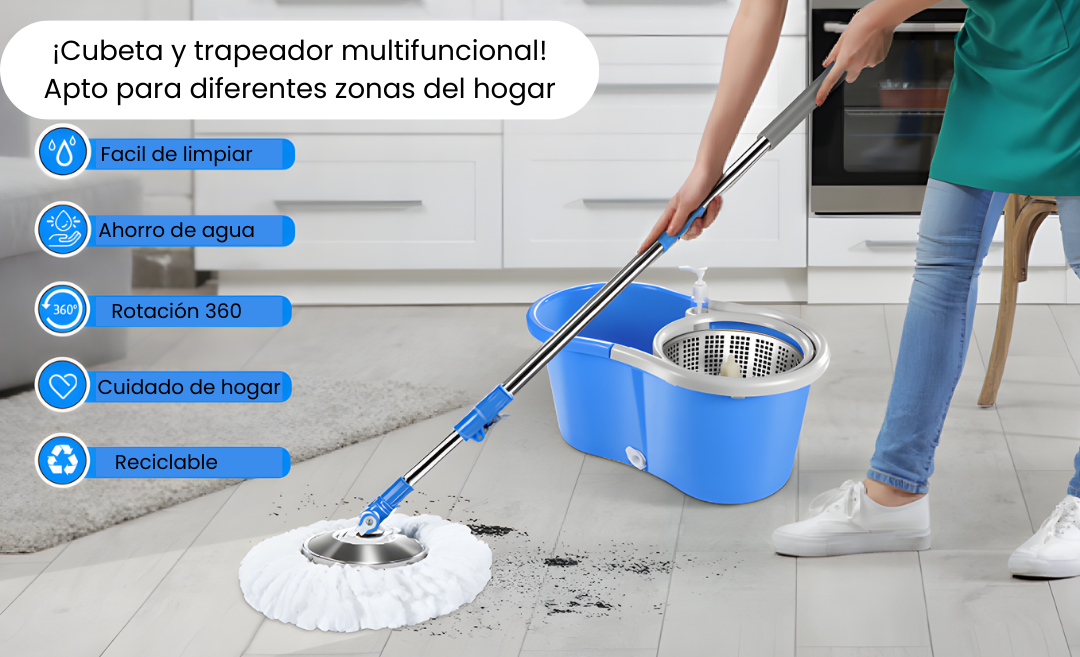 Trapero Giratorio 360º + Balde Escurridor + 2 mopas + Envío gratis