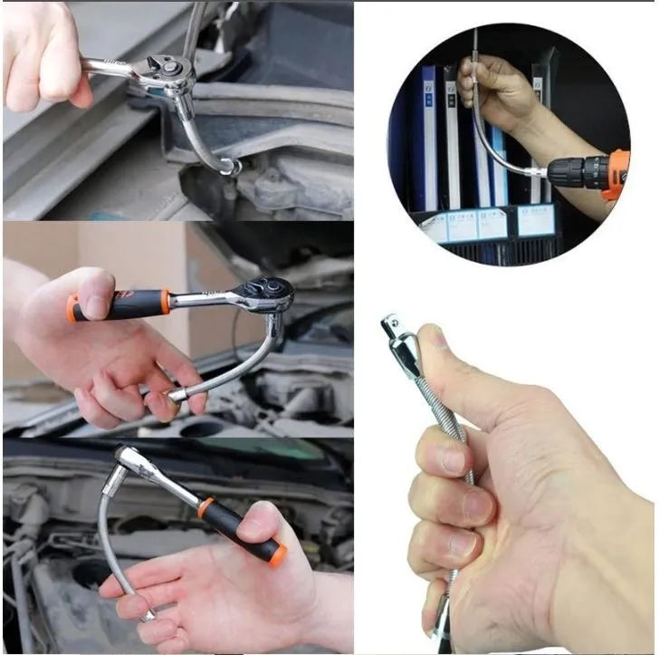 FlexiWrench™ Kit Extensiones Flexibles Para Rachet 1/4 3/8 1/2. Acero CRV Alta resistencia.