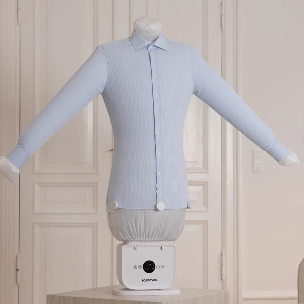 Scanovus PressGo™ Plancha y seca automáticamente tu ropa en 8-12 minutos.