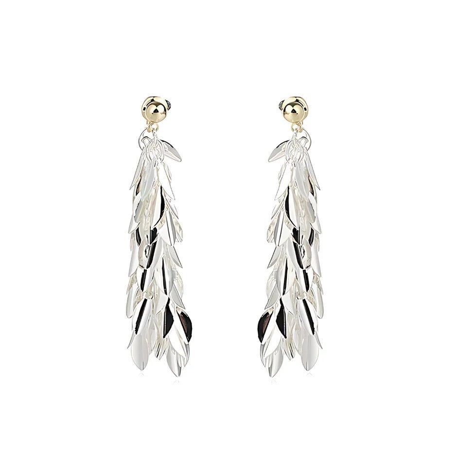 Pendientes LeafDrop™ Colgantes de Lujo con Hojas y Borlas Metálicas de Lentejuelas