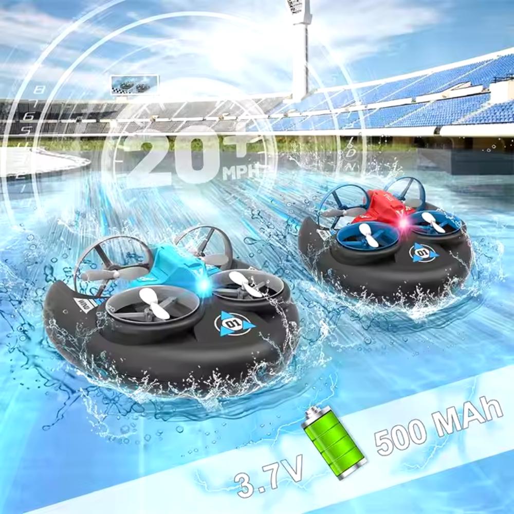 Mini Drone Cuadricoptero 3 en 1 Aire, Tierra y Agua recargable 360°