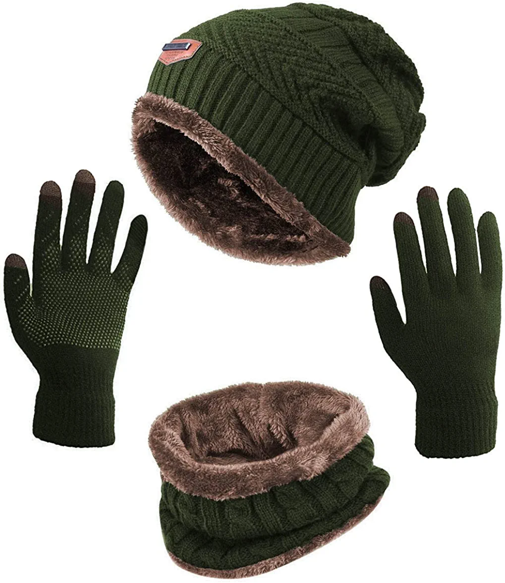 Conjunto de gorro de invierno, bufanda y guantes con función táctil, unisex | Diseño Exclusivo