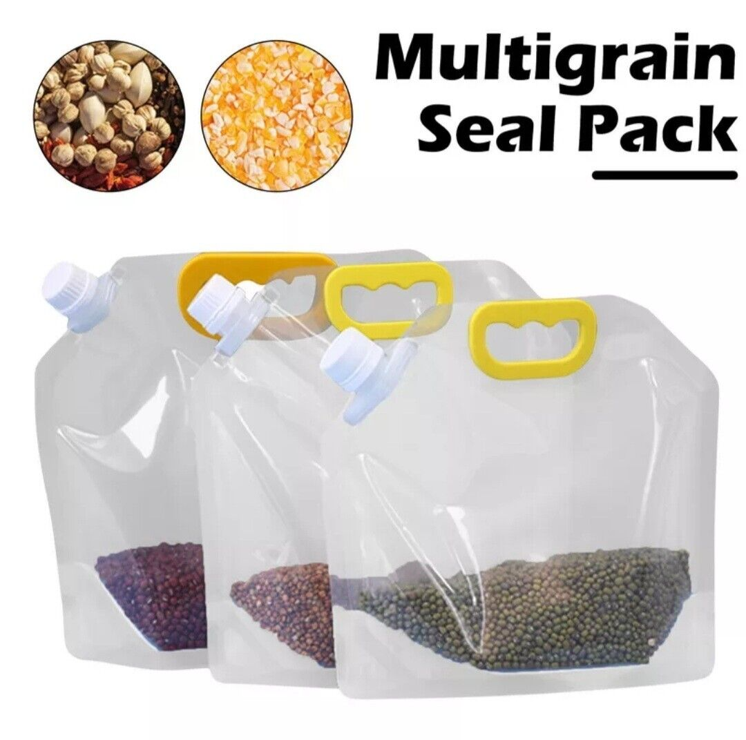 Pack de 5 bolsas herméticas reutilizables l Granos, harinas, cereales, líquidos.