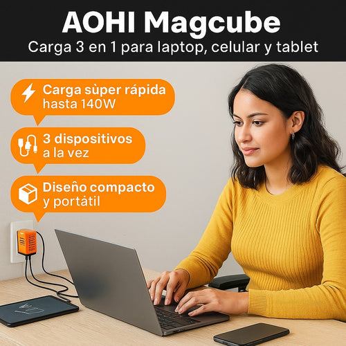 AOHI Magcube – Cargador 3 en 1 para Laptop, Celular y Tablet