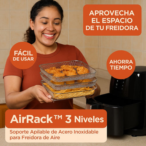 AirRack™ 3 Niveles – Soporte Apilable de Acero Inoxidable para Freidora de Aire