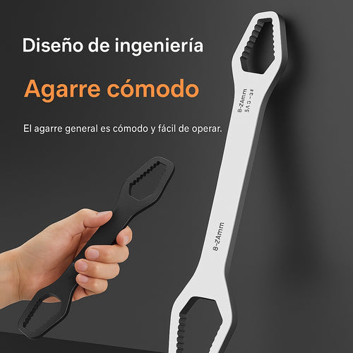 FitPro™ la Herramienta Definitiva: Autoajustable, de Doble Cabeza y Compatible con Tuercas de 8 a 24 mm.
