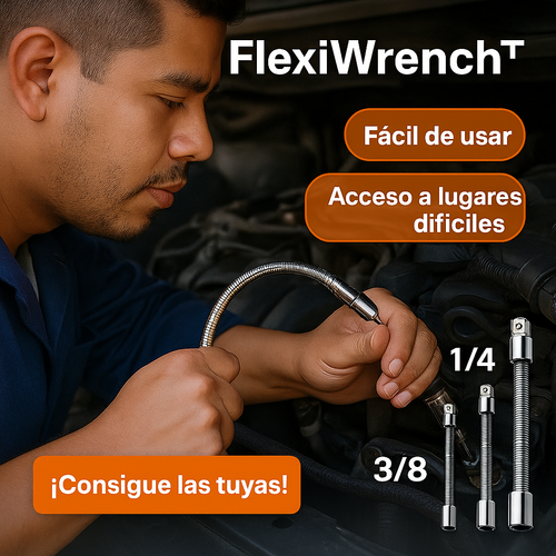 FlexiWrench™ Kit Extensiones Flexibles Para Rachet 1/4 3/8 1/2. Acero CRV Alta resistencia.