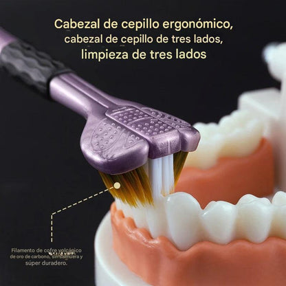 TriBrush™ OrthoTech –  Con Triple Cabezal Y Tecnología De Cerdas De Carbón Volcánico, Diseñado Para Una Limpieza 360° .