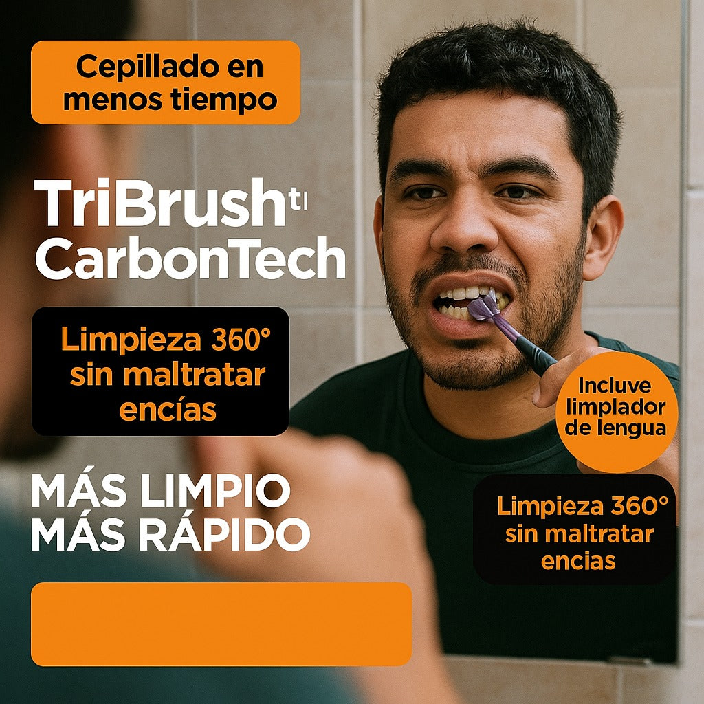 TriBrush™ OrthoTech –  Con Triple Cabezal Y Tecnología De Cerdas De Carbón Volcánico, Diseñado Para Una Limpieza 360° .