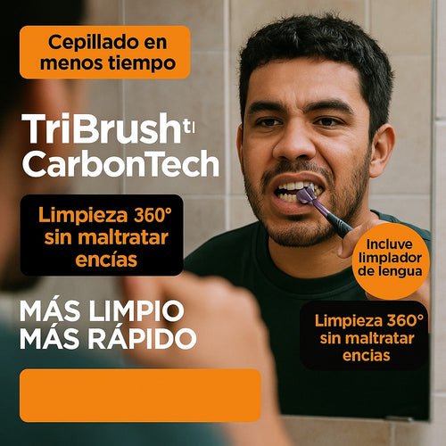 TriBrush™ OrthoTech –  Con Triple Cabezal Y Tecnología De Cerdas De Carbón Volcánico, Diseñado Para Una Limpieza 360° .